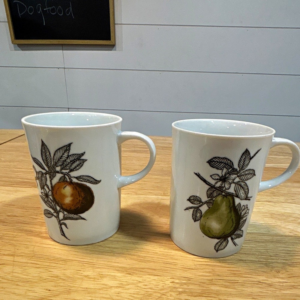 JSC Fruit Coffee Mug Set, 2pc Pear & Orange, White Ceramic, 12 fl oz